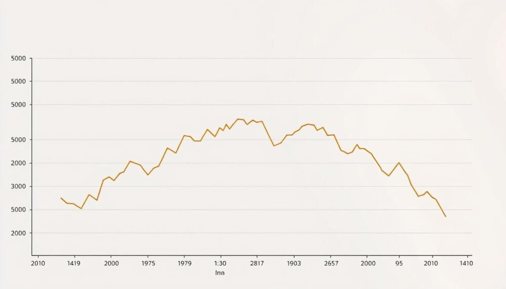A highly detailed and realistic graph depicting the downward trend in the price of Antam gold bars. The graph is prominently displayed, occupying the majority of the frame, with a clean and minimalist background to focus attention on the data visualization. The lines are crisp and precise, rendered with a muted color palette that conveys a sense of stability and seriousness. The x and y axes are clearly labeled, providing contextual information about the time period and price range. The overall composition is balanced and harmonious, creating an impactful visual representation of the fluctuations in the gold market.