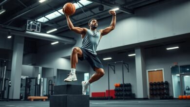 Atlet basket melakukan latihan plyometric untuk meningkatkan daya ledak