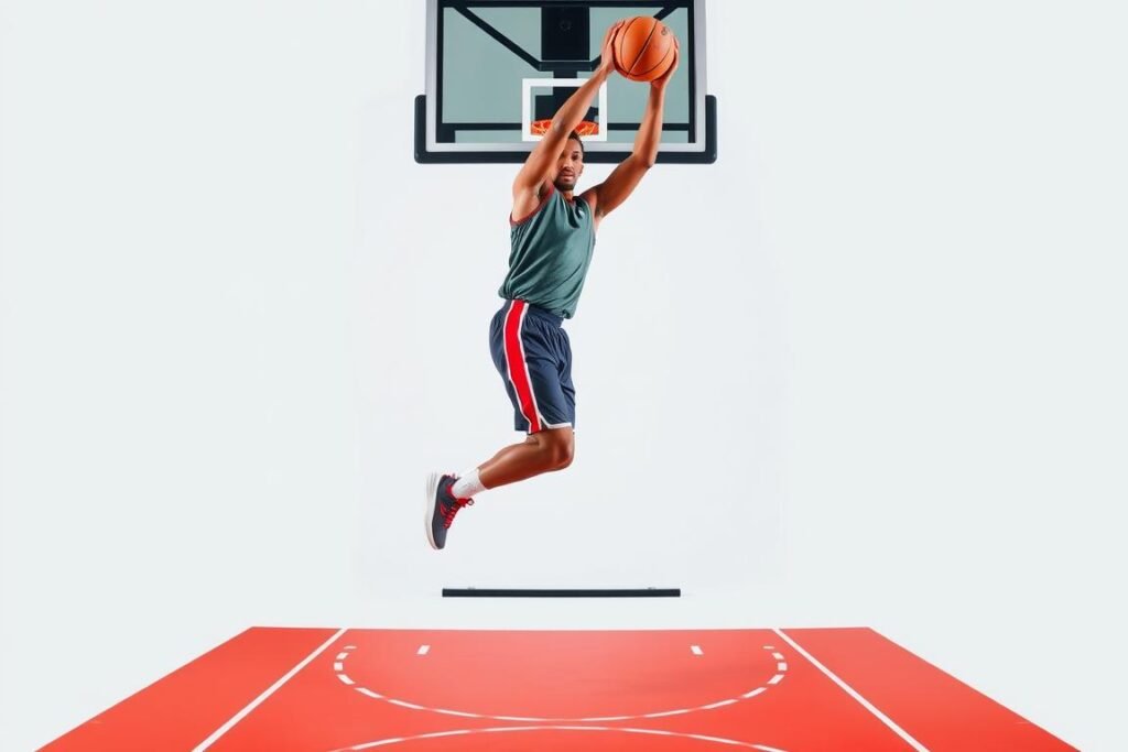 Atlet basket melakukan vertical jump untuk meningkatkan daya ledak Atlet basket melakukan vertical jump untuk meningkatkan daya ledak