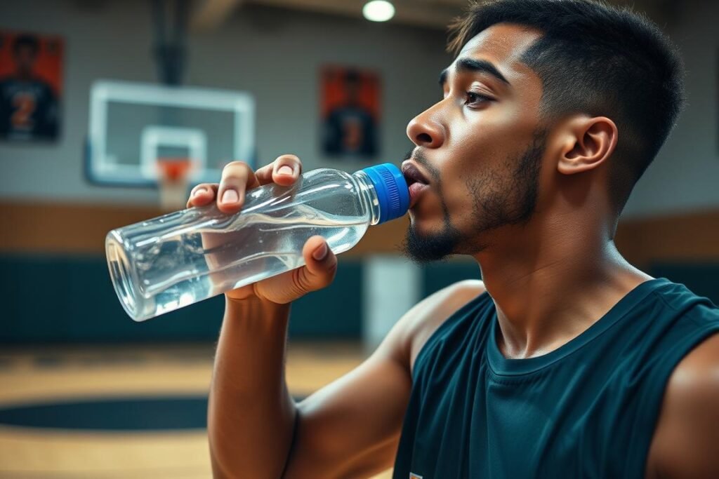 Atlet basket menjaga hidrasi selama latihan Atlet basket menjaga hidrasi selama latihan