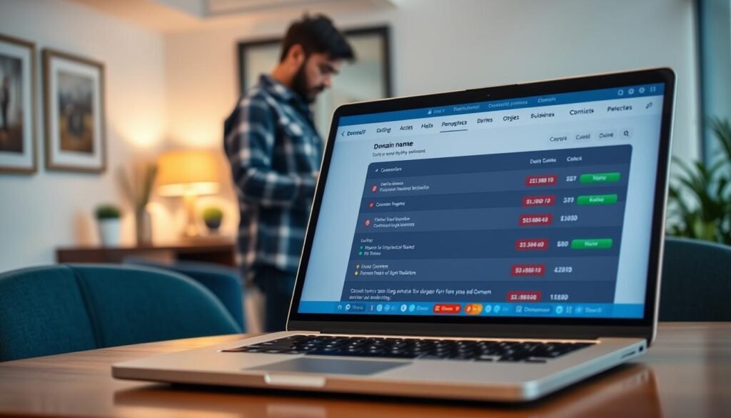 A modern and secure online marketplace, with a clean and minimalist design. In the foreground, a laptop screen displays a domain name purchase transaction, with a professional-looking user interface and clear guidelines for safe and legitimate domain trading. In the middle ground, a person in casual attire carefully reviews domain listings, assessing their value and potential. The background is a serene office setting, with tasteful decor and warm lighting, conveying a sense of trust and reliability. The overall atmosphere is one of digital empowerment, where individuals can confidently navigate the world of domain buying and selling. A modern and secure online marketplace, with a clean and minimalist design. In the foreground, a laptop screen displays a domain name purchase transaction, with a professional-looking user interface and clear guidelines for safe and legitimate domain trading. In the middle ground, a person in casual attire carefully reviews domain listings, assessing their value and potential. The background is a serene office setting, with tasteful decor and warm lighting, conveying a sense of trust and reliability. The overall atmosphere is one of digital empowerment, where individuals can confidently navigate the world of domain buying and selling.